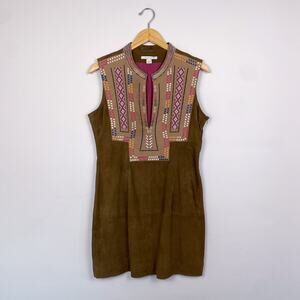 Alphamoment Embroidered Goat Suede Leather Mini Dress 40